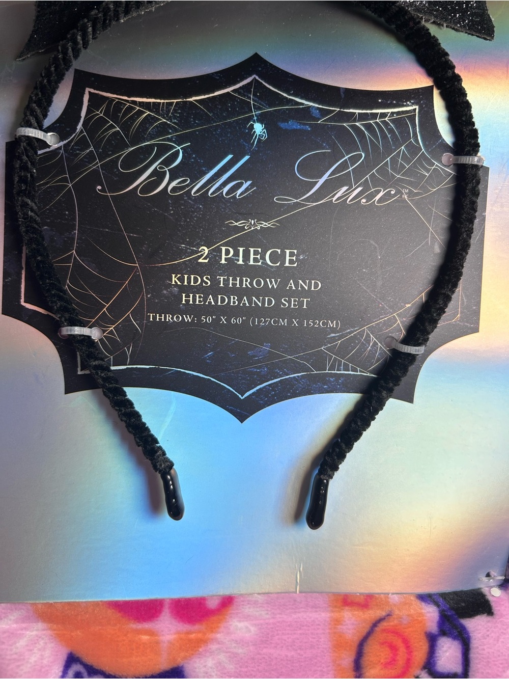 NEW Bella Lux Halloween Pink Kids Throw Blanket & Bat Wing Headband 2 Piece Set - Picture 3 of 10